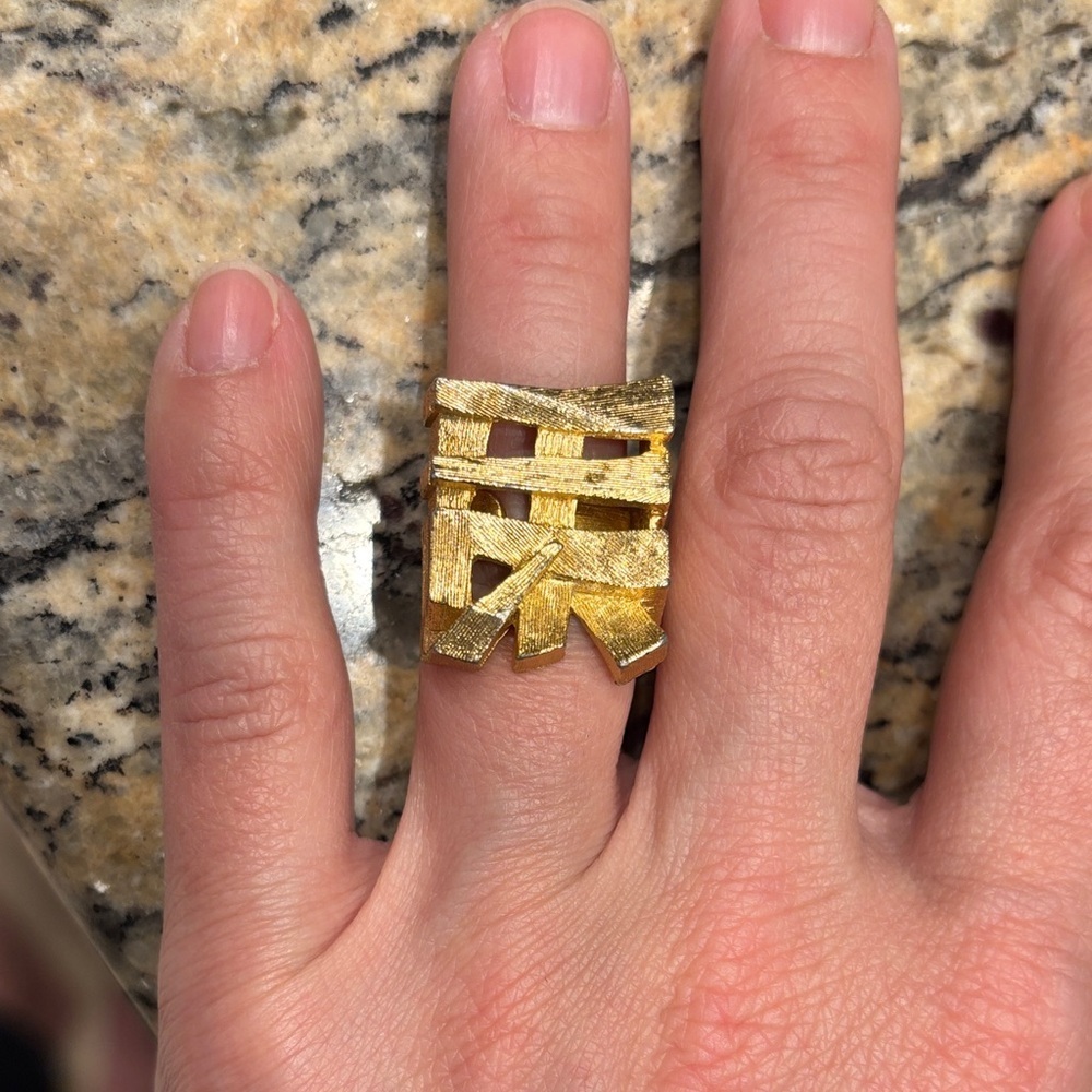 Napier Gold Tone Abstract Statement Ring Adjustable Modernist Geometric
